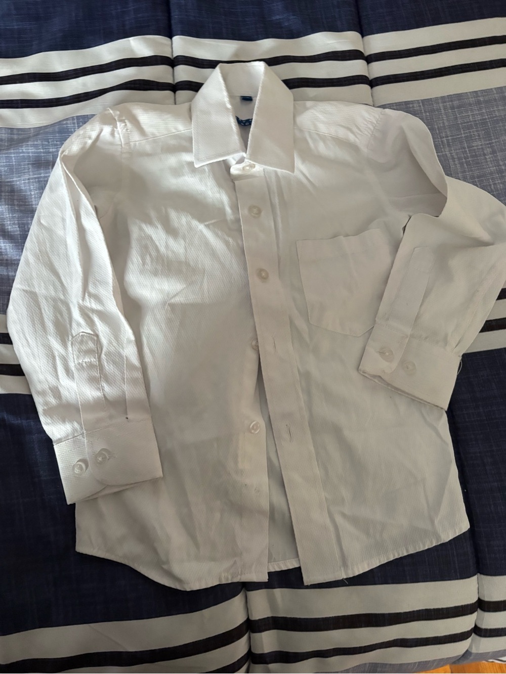 Perry Ellis White Kids Dress Shirt with Chest Pocket and Black Pants
